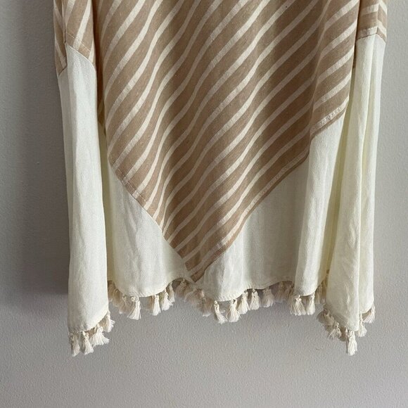 Umgee Women S Tan/Ivory Striped Sleeveless Tunic Length Boho Fringe Hem Top NWT - Picture 2 of 8